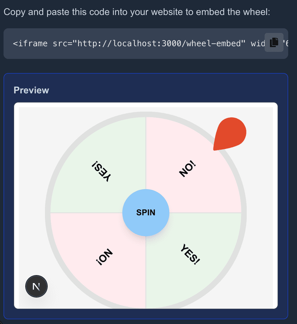 Embed the yes or no wheel tool online